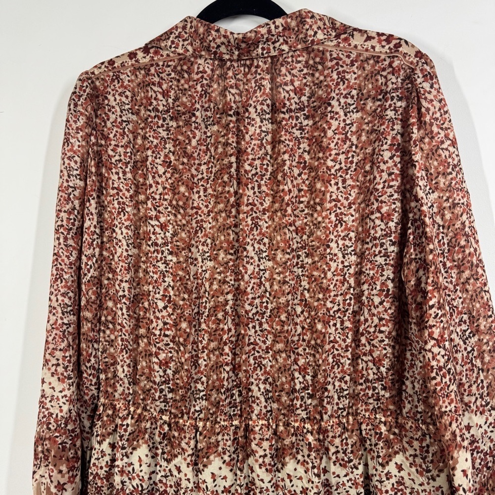 Vintage Louis Féraud Paris Boho Fall Floral Midi Chic Sheer Dress Size 38 - Picture 11 of 12